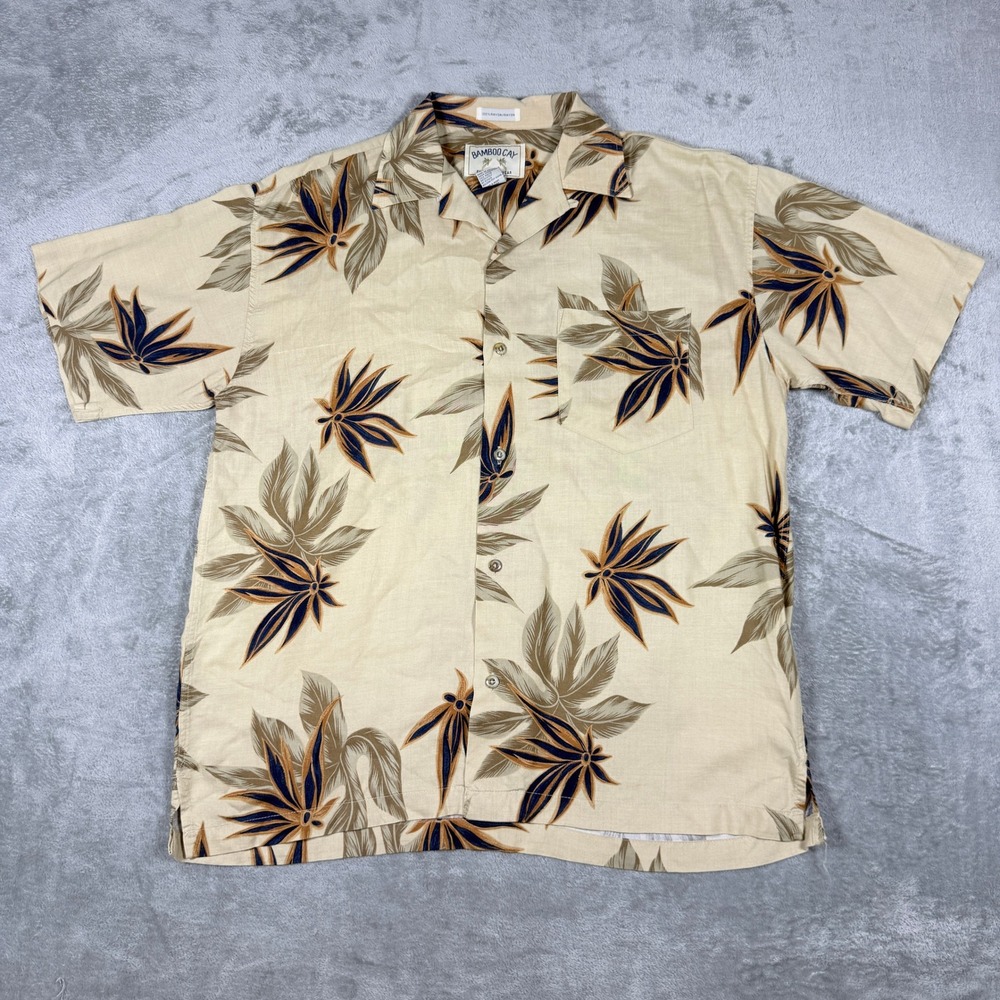 Vintage Bamboo Cay Mens M Short Sleeve Button Up Tropical Rayon Loop Collar